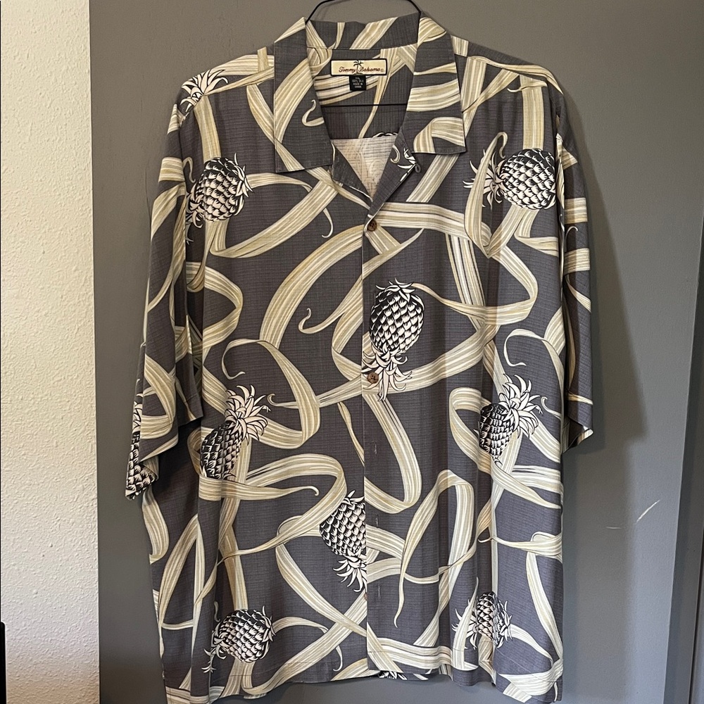 Gray and Cream Hawaiian Shirt with Pineapple Print